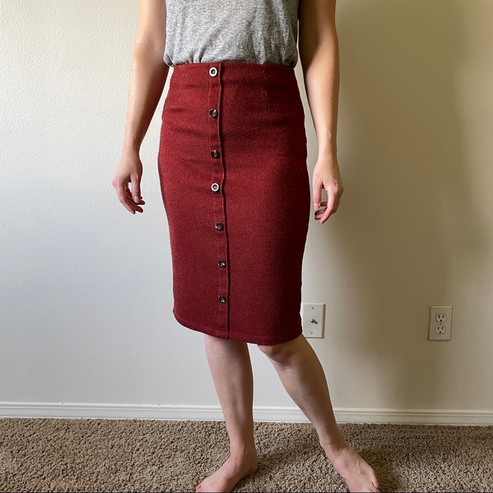 Burnt Orange Knit Style Pencil Skirt